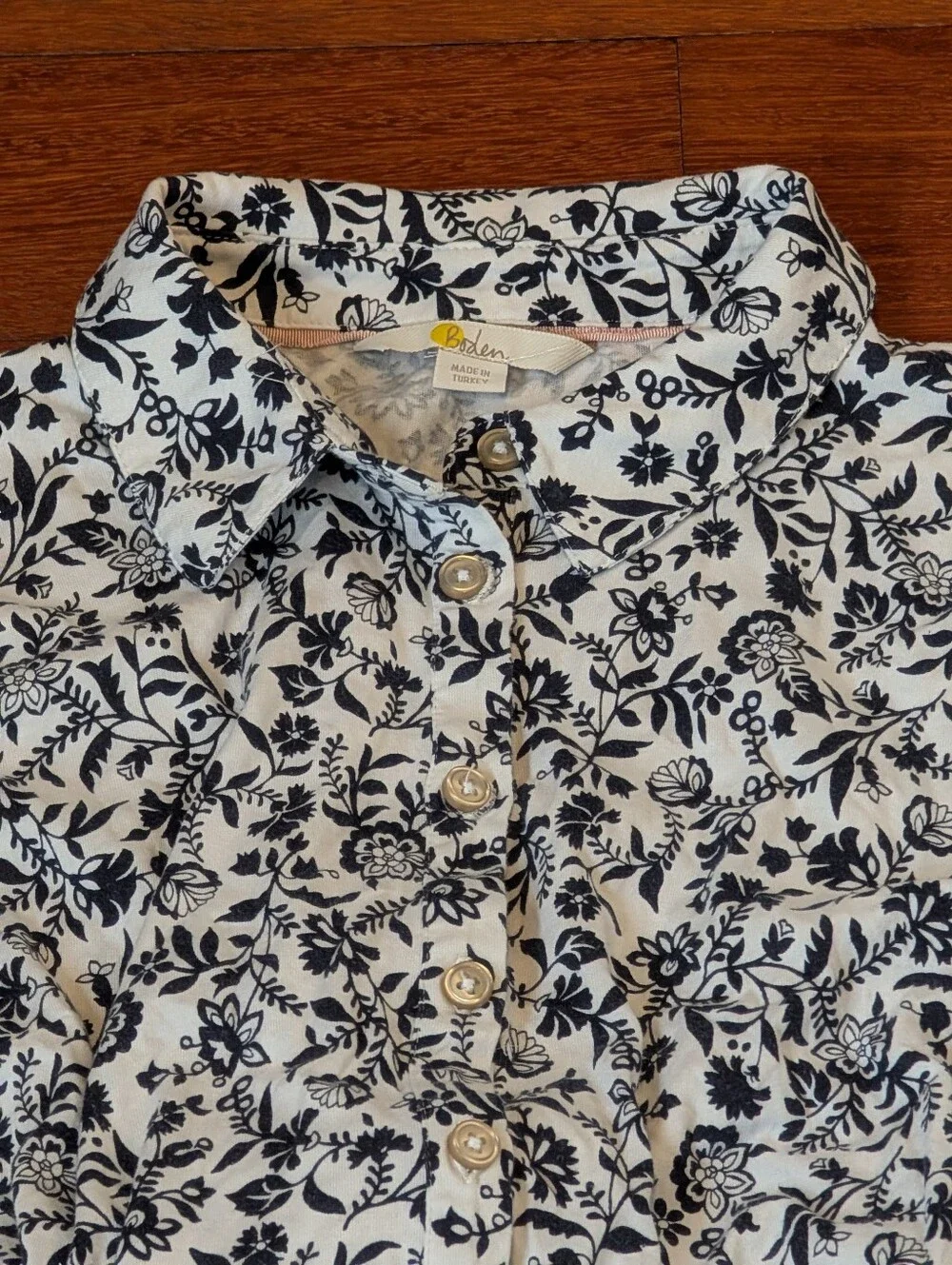 Boden Navy And White Floral Midi Button-Front Dress - Picture 2 of 8